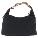 GUCCI GG Canvas Horsebit Shoulder Bag Black Gold 115867 Auth yk20814V-2