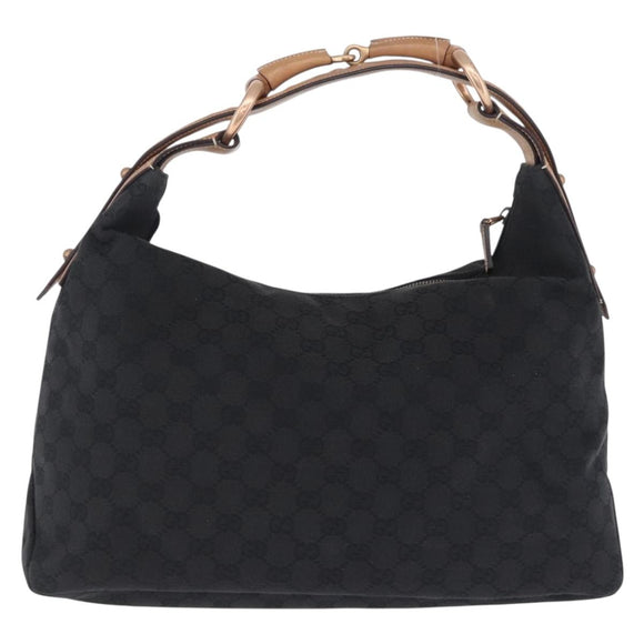 GUCCI GG Canvas Horsebit Shoulder Bag Black Gold 115867 Auth yk20814V