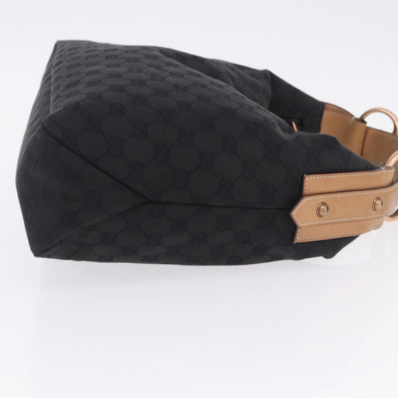 GUCCI GG Canvas Horsebit Shoulder Bag Black Gold 115867 Auth yk20814V