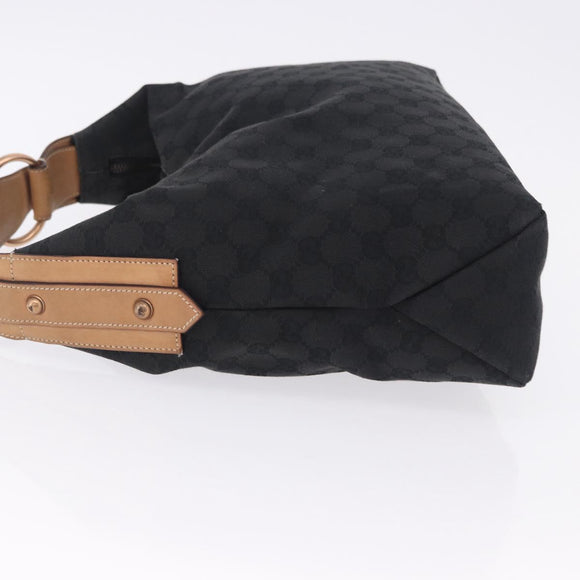GUCCI GG Canvas Horsebit Shoulder Bag Black Gold 115867 Auth yk20814V