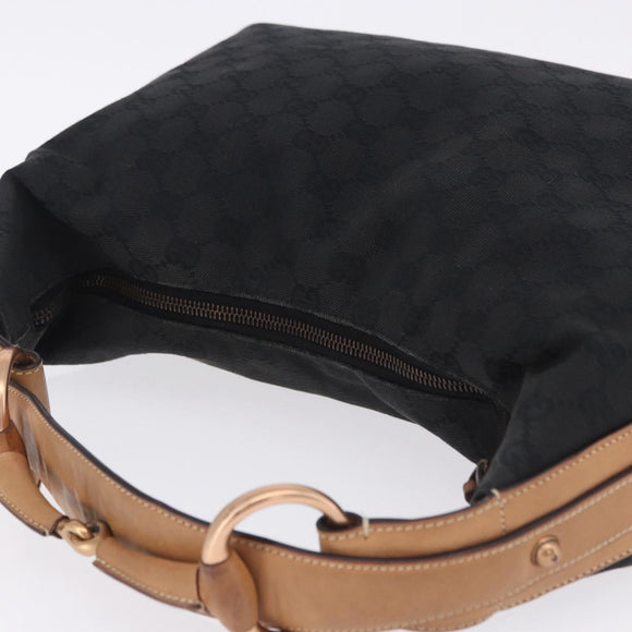 GUCCI GG Canvas Horsebit Shoulder Bag Black Gold 115867 Auth yk20814V