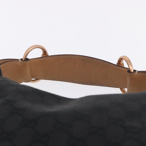 GUCCI GG Canvas Horsebit Shoulder Bag Black Gold 115867 Auth yk20814V