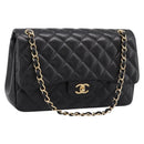 CHANEL Matelasse 30 Chain Double Flap Bag Lamb Skin Gold Black Auth yk20815SAM-1