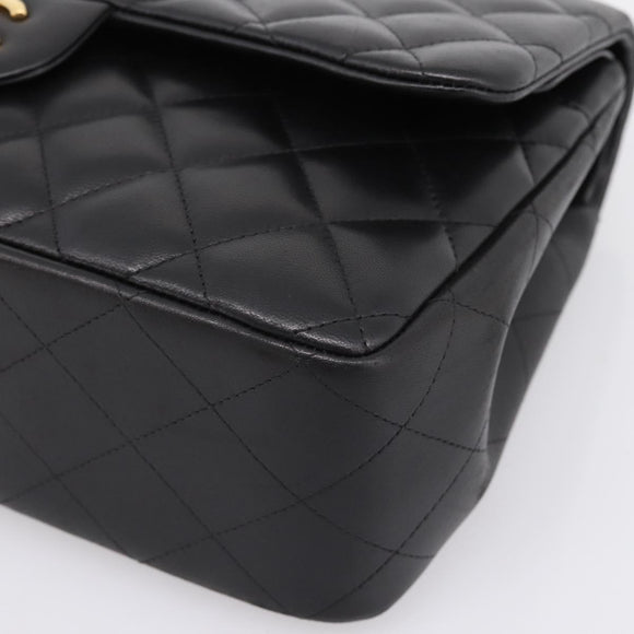 CHANEL Matelasse 30 Chain Double Flap Bag Lamb Skin Gold Black Auth yk20815SAM