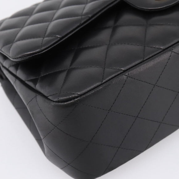 CHANEL Matelasse 30 Chain Double Flap Bag Lamb Skin Gold Black Auth yk20815SAM