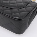 CHANEL Matelasse 30 Chain Double Flap Bag Lamb Skin Gold Black Auth yk20815SAM-12