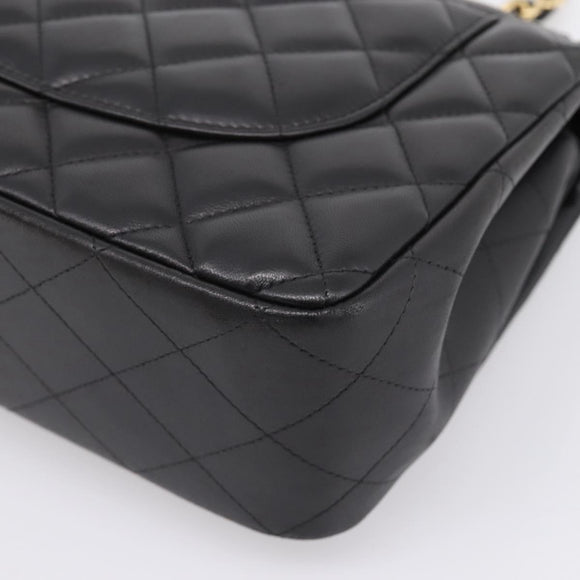 CHANEL Matelasse 30 Chain Double Flap Bag Lamb Skin Gold Black Auth yk20815SAM