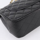 CHANEL Matelasse 30 Chain Double Flap Bag Lamb Skin Gold Black Auth yk20815SAM-13