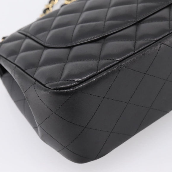 CHANEL Matelasse 30 Chain Double Flap Bag Lamb Skin Gold Black Auth yk20815SAM