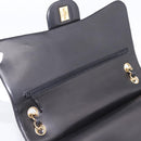 CHANEL Matelasse 30 Chain Double Flap Bag Lamb Skin Gold Black Auth yk20815SAM-14