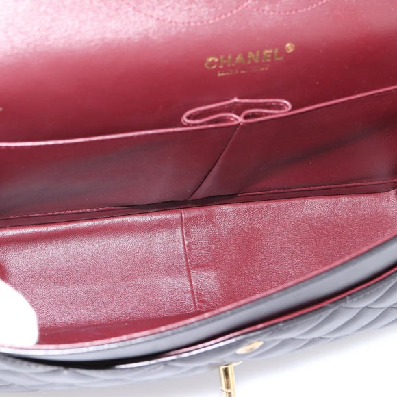 CHANEL Matelasse 30 Chain Double Flap Bag Lamb Skin Gold Black Auth yk20815SAM