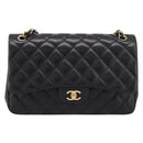 CHANEL Matelasse 30 Chain Double Flap Bag Lamb Skin Gold Black Auth yk20815SAM-2