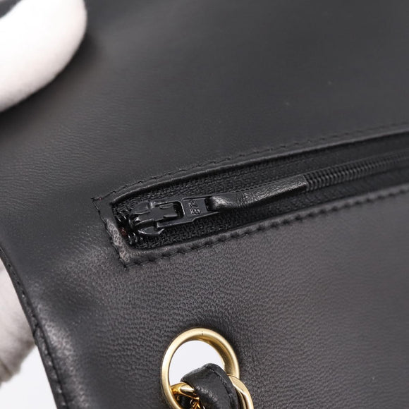 CHANEL Matelasse 30 Chain Double Flap Bag Lamb Skin Gold Black Auth yk20815SAM