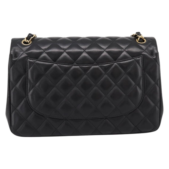 CHANEL Matelasse 30 Chain Double Flap Bag Lamb Skin Gold Black Auth yk20815SAM