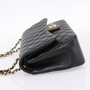 CHANEL Matelasse 30 Chain Double Flap Bag Lamb Skin Gold Black Auth yk20815SAM-4