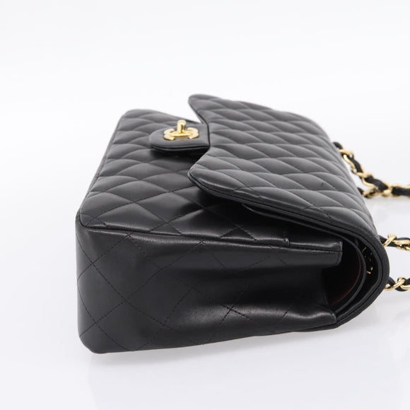 CHANEL Matelasse 30 Chain Double Flap Bag Lamb Skin Gold Black Auth yk20815SAM