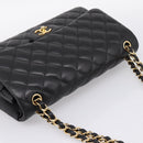 CHANEL Matelasse 30 Chain Double Flap Bag Lamb Skin Gold Black Auth yk20815SAM-6