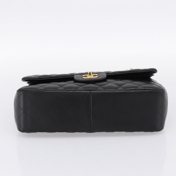 CHANEL Matelasse 30 Chain Double Flap Bag Lamb Skin Gold Black Auth yk20815SAM