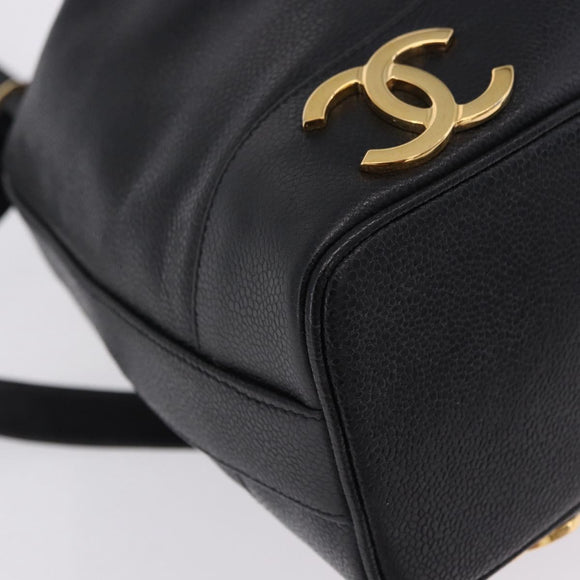 CHANEL Triple Coco Chain Shoulder Bag Caviar Skin Black Gold CC Auth yk20817SAV