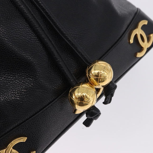 CHANEL Triple Coco Chain Shoulder Bag Caviar Skin Black Gold CC Auth yk20817SAV