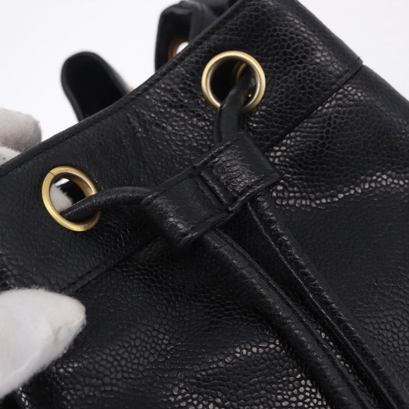 CHANEL Triple Coco Chain Shoulder Bag Caviar Skin Black Gold CC Auth yk20817SAV