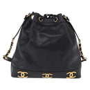 CHANEL Triple Coco Chain Shoulder Bag Caviar Skin Black Gold CC Auth yk20817SAV-13