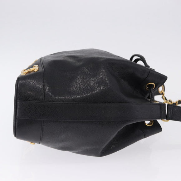 CHANEL Triple Coco Chain Shoulder Bag Caviar Skin Black Gold CC Auth yk20817SAV