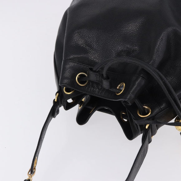 CHANEL Triple Coco Chain Shoulder Bag Caviar Skin Black Gold CC Auth yk20817SAV