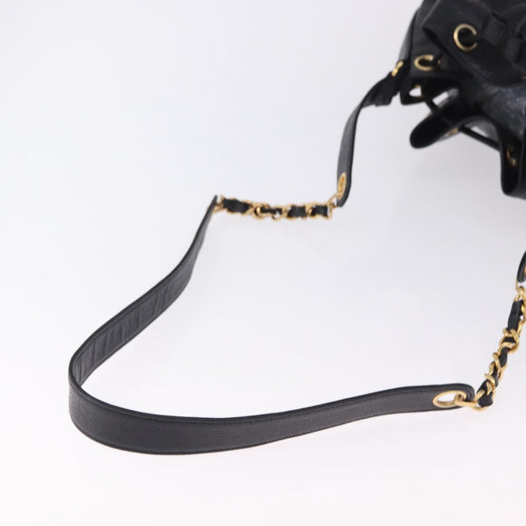CHANEL Triple Coco Chain Shoulder Bag Caviar Skin Black Gold CC Auth yk20817SAV