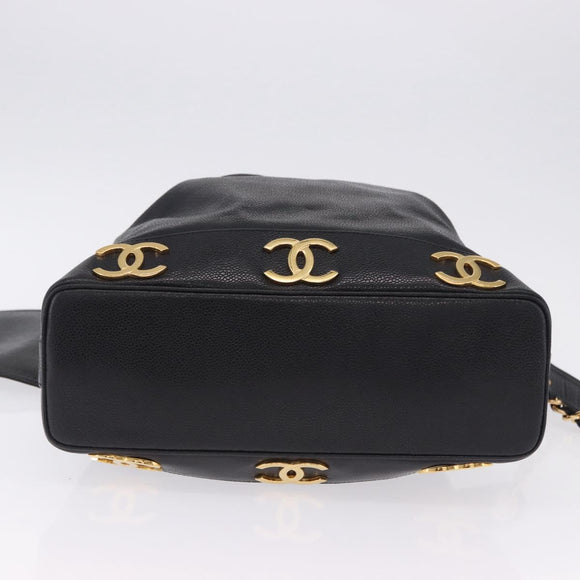 CHANEL Triple Coco Chain Shoulder Bag Caviar Skin Black Gold CC Auth yk20817SAV