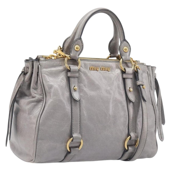 Miu Miu Hand Bag Leather 2way Gray Gold Auth yk20820V