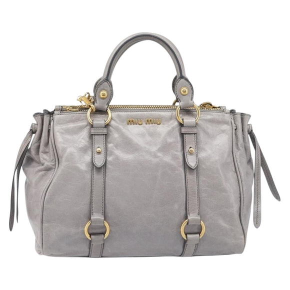 Miu Miu Hand Bag Leather 2way Gray Gold Auth yk20820V