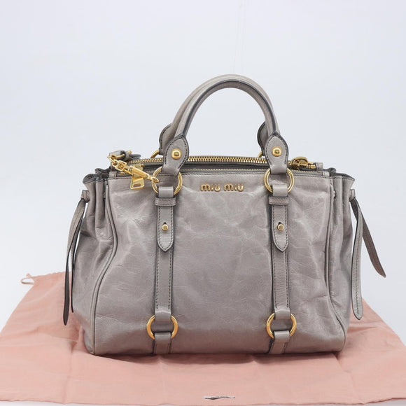 Miu Miu Hand Bag Leather 2way Gray Gold Auth yk20820V