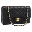 CHANEL Double Flap Chain Matelasse 25 Bag Lamb Skin Black Gold CC Auth yk20822SM-1