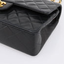 CHANEL Double Flap Chain Matelasse 25 Bag Lamb Skin Black Gold CC Auth yk20822SM-10