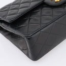 CHANEL Double Flap Chain Matelasse 25 Bag Lamb Skin Black Gold CC Auth yk20822SM-11