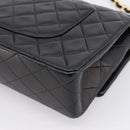 CHANEL Double Flap Chain Matelasse 25 Bag Lamb Skin Black Gold CC Auth yk20822SM-12