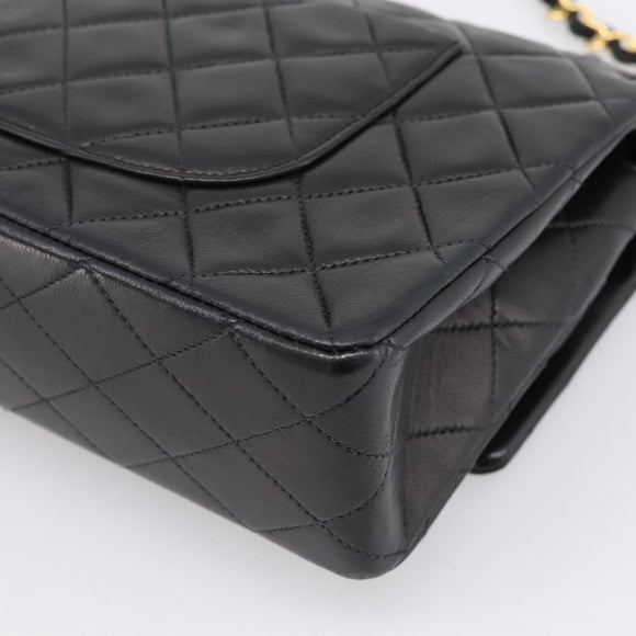 CHANEL Double Flap Chain Matelasse 25 Bag Lamb Skin Black Gold CC Auth yk20822SM