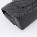 CHANEL Double Flap Chain Matelasse 25 Bag Lamb Skin Black Gold CC Auth yk20822SM-13