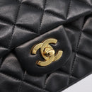 CHANEL Double Flap Chain Matelasse 25 Bag Lamb Skin Black Gold CC Auth yk20822SM-14