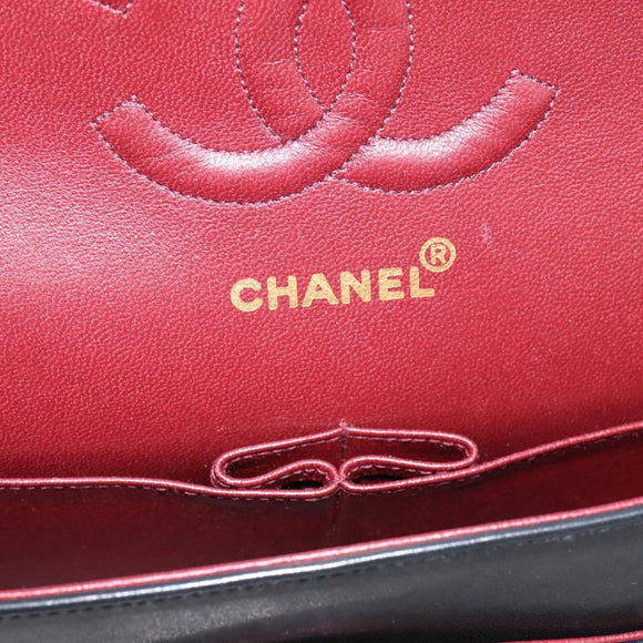 CHANEL Double Flap Chain Matelasse 25 Bag Lamb Skin Black Gold CC Auth yk20822SM
