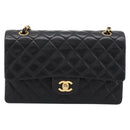 CHANEL Double Flap Chain Matelasse 25 Bag Lamb Skin Black Gold CC Auth yk20822SM-2