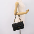 CHANEL Double Flap Chain Matelasse 25 Bag Lamb Skin Black Gold CC Auth yk20822SM-27