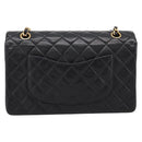 CHANEL Double Flap Chain Matelasse 25 Bag Lamb Skin Black Gold CC Auth yk20822SM-3