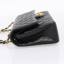 CHANEL Double Flap Chain Matelasse 25 Bag Lamb Skin Black Gold CC Auth yk20822SM-4