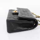 CHANEL Double Flap Chain Matelasse 25 Bag Lamb Skin Black Gold CC Auth yk20822SM-5