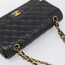 CHANEL Double Flap Chain Matelasse 25 Bag Lamb Skin Black Gold CC Auth yk20822SM-6