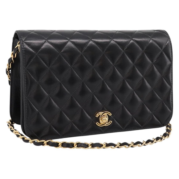 CHANEL Matelasse Turn Lock Chain Bag Lamb Skin Black Gold CC Auth yk20823SAM