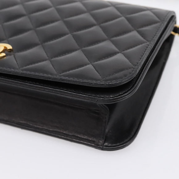 CHANEL Matelasse Turn Lock Chain Bag Lamb Skin Black Gold CC Auth yk20823SAM