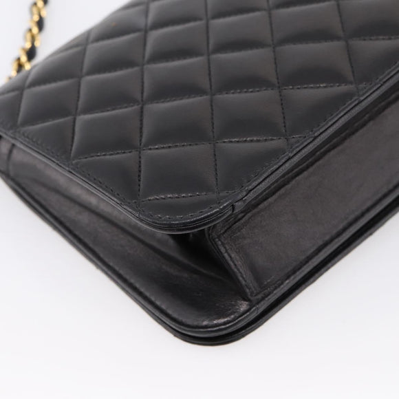 CHANEL Matelasse Turn Lock Chain Bag Lamb Skin Black Gold CC Auth yk20823SAM